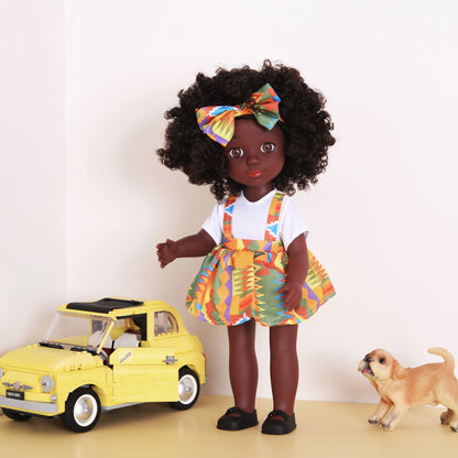 One Piece 14" African American Doll with Curly Hair