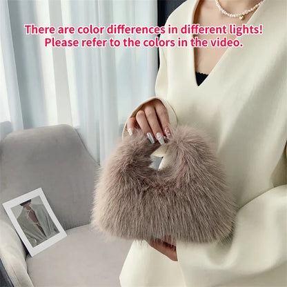 Luxury Faux Fur Shoulder Bag for Women, Plush Evening Clutch & Crossbody Tote