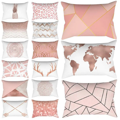 Pink Geometry Stripe Decorative Pillow Case – 30x50cm Rectangle