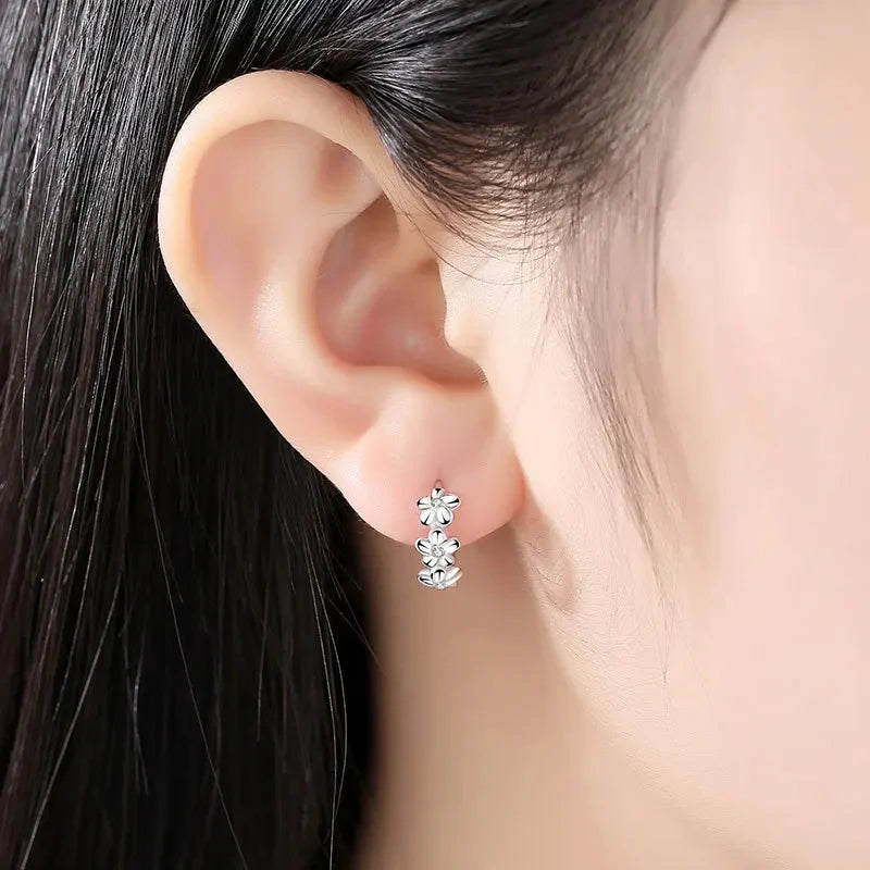 925 Sterling Silver Needle Earrings for Women - Crystal Zircon Flower Studs