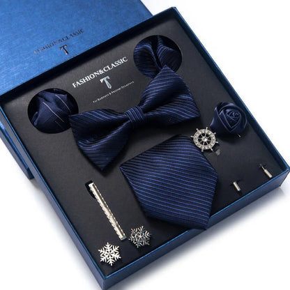 Silk Tie Set with Handkerchief, Cufflinks, and Bow Tie Clip