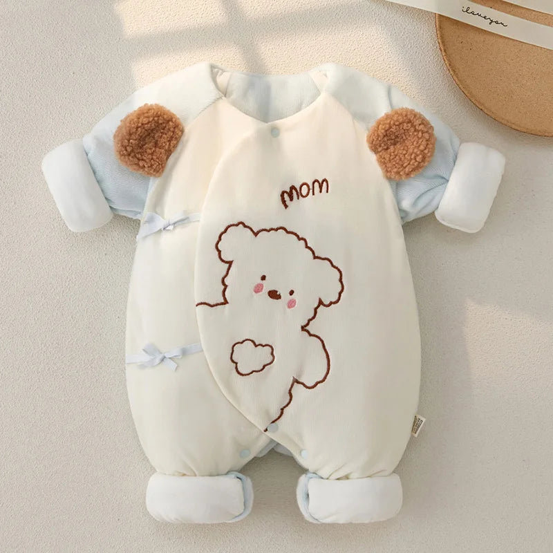 Winter Newborn Baby Romper – Bear Embroidery Jumpsuit