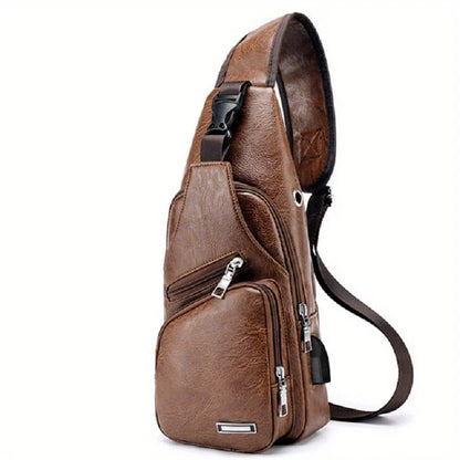 Premium Men's PU Leather Sling Bag - Anti-Theft & Durable