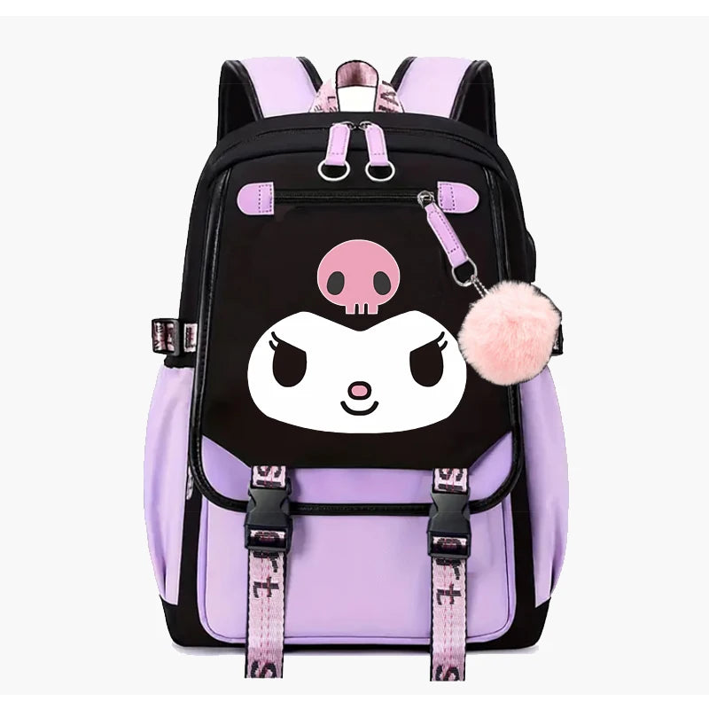 Purple Kuromi Melody School Bag | USB Laptop Backpack for Women & Men