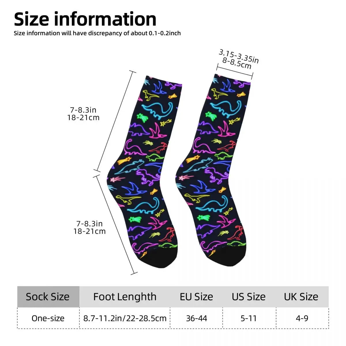 High Quality Neon Dinosaur Printed Socks