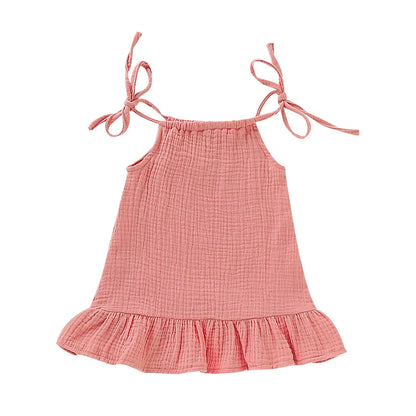 Baby Girl Sleeveless Ruffle Dress – Cotton Linen Muslin A-Line Slip Dress