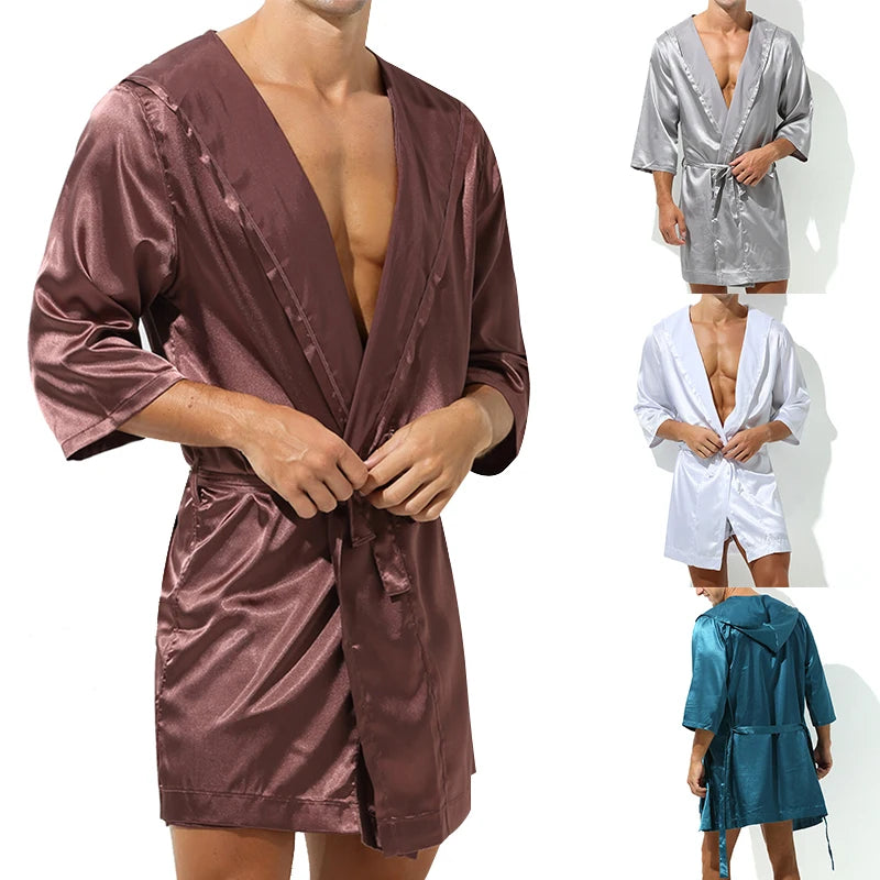 Summer Luxury Bathrobe for Men – Solid Silk Pajamas