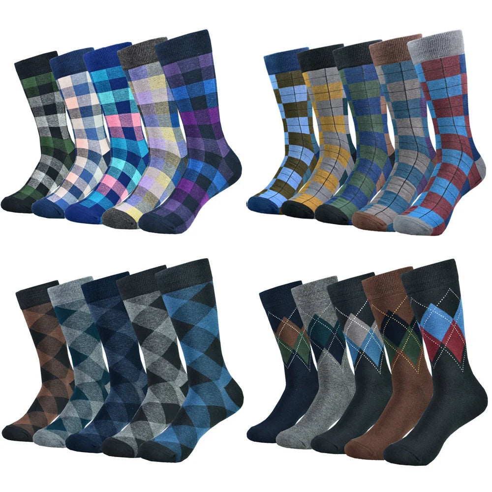 Men's Cotton Black Patterned Business Dress Socks