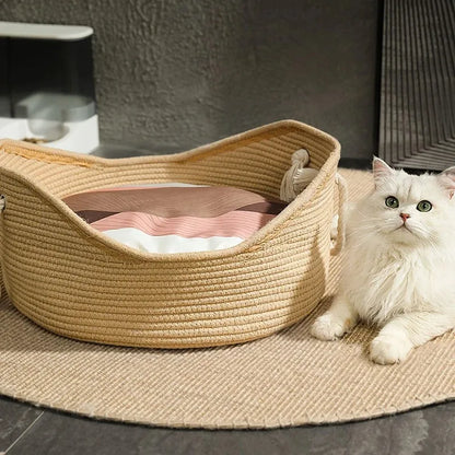 Handcrafted Rattan Cat Bed | Woven Cool Nest for Cats & Kittens