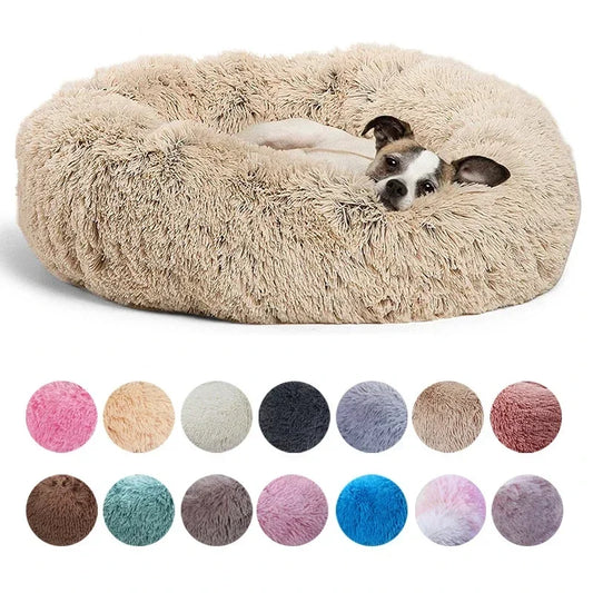 Round Plush Pet Bed - Soft, Warm Bed for Large & Medium Dogs