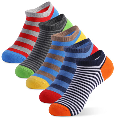 5 Pairs Low Cut Men Socks Solid Color Stripe