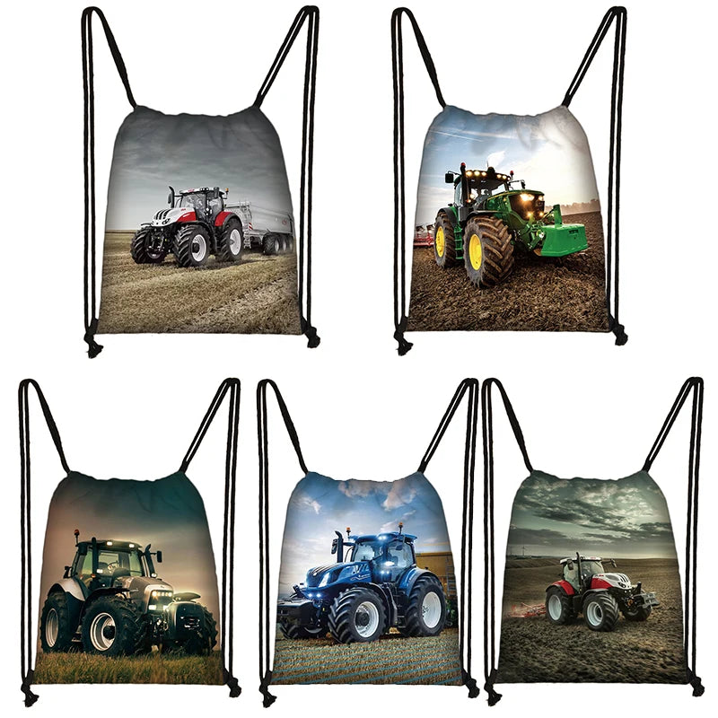 Farm Tractor Printing Backpack | Drawstring Bag for Teen Boys & Girls