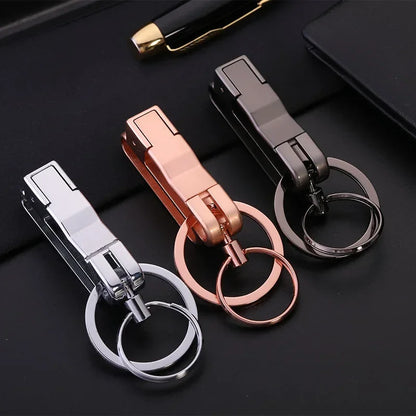 Top Grade Men's Leather Waist Hanging Anti-Lost Removable Belt Keychain