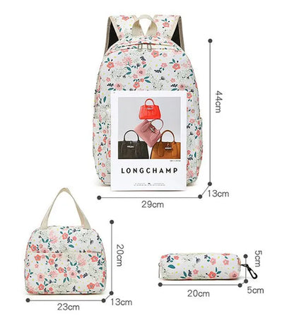 Design Girl High School Floral Backpack – 3-Piece Set with Cute Lunch Bag