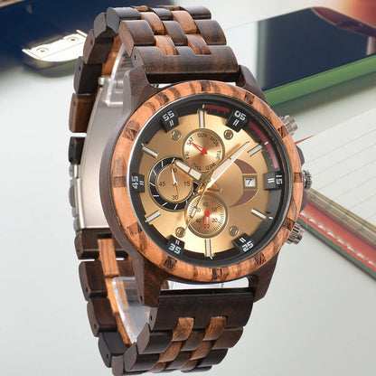 Stylish Men's Wooden Wrist Watch - Fashion Quartz Timepiece in Black Sandalwood