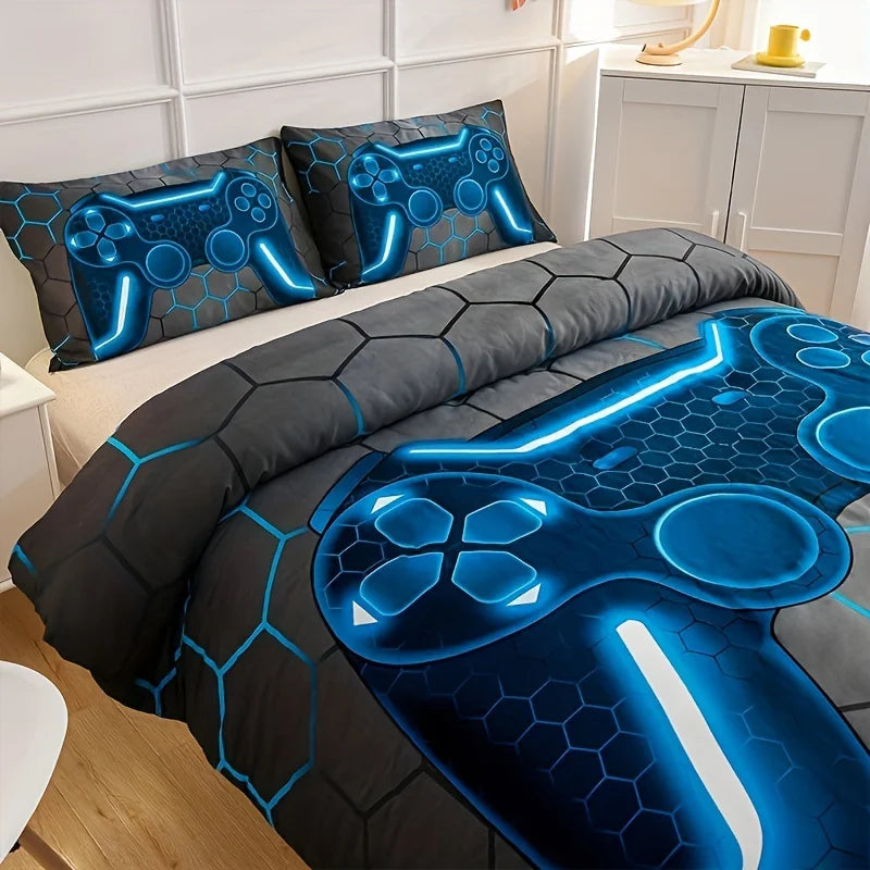 3D Game Console Duvet Cover Set – Lightweight Geometric Bedding for Boys & Girls