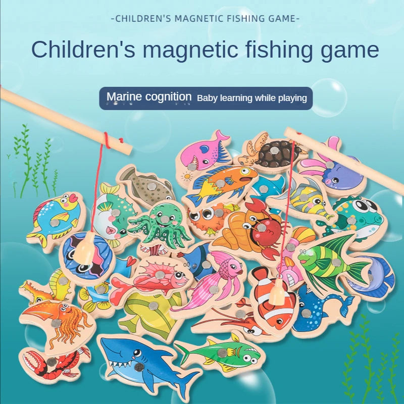 Wooden Magnetic Fishing Game – Cartoon Marine Life for Kids