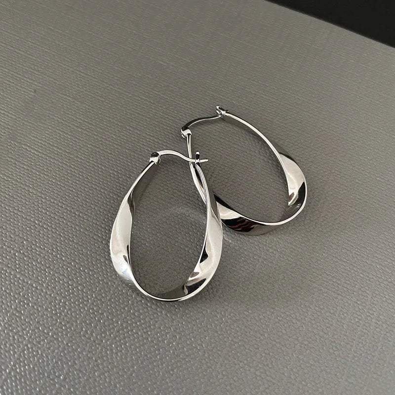 925 Silver Big Circle Hoop Earrings for Women – Elegant Needle Piercing Jewelry