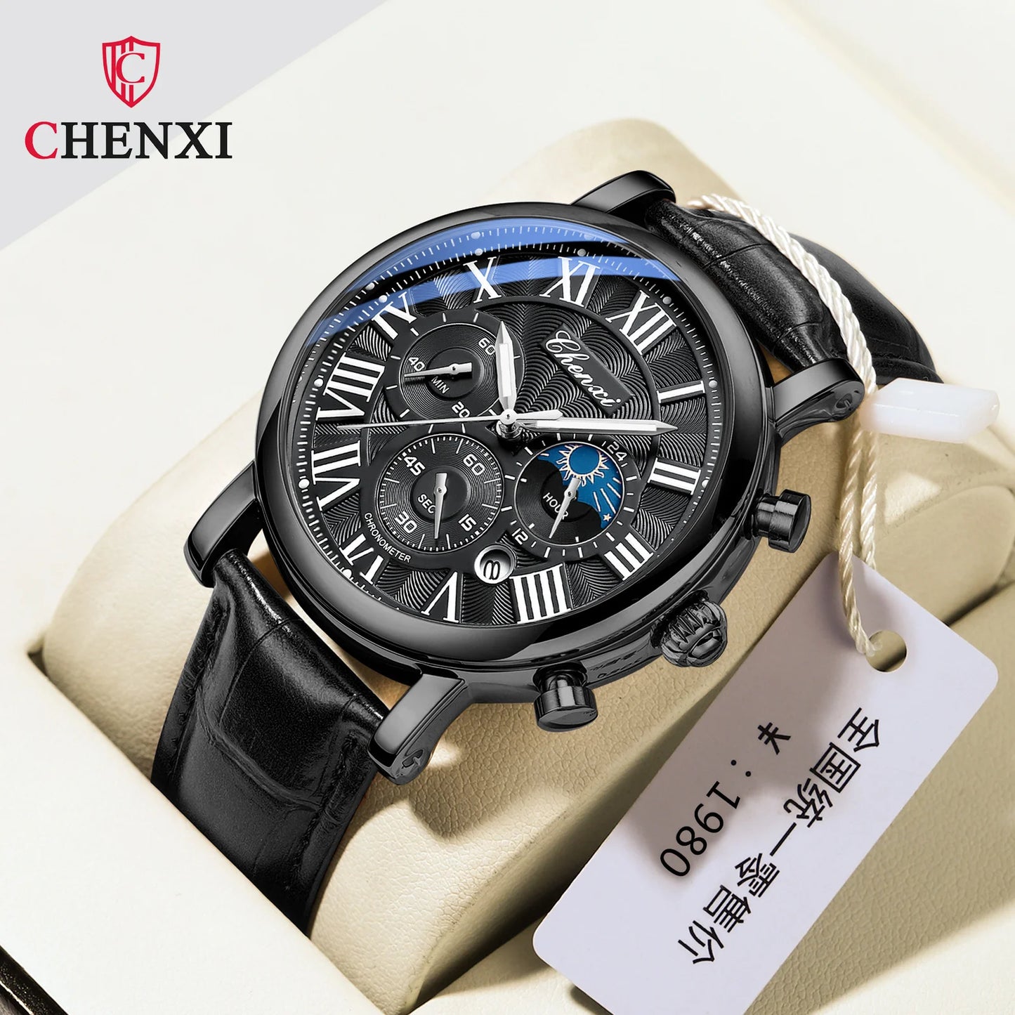 Multi-Function Business Men's Moon Phase Quartz Wristwatch