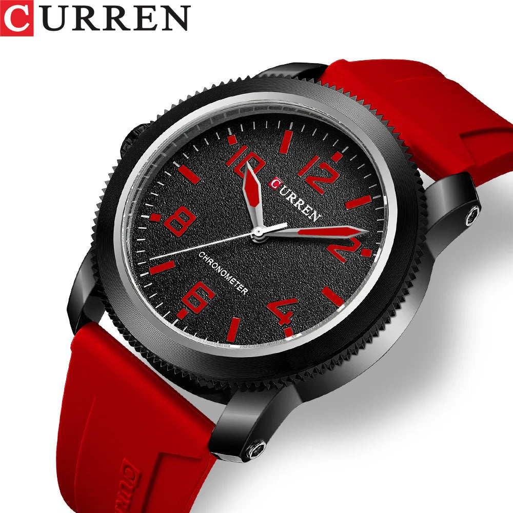 CURREN 8454 Men's Quartz Watch: Fashionable Red Silicone Strap