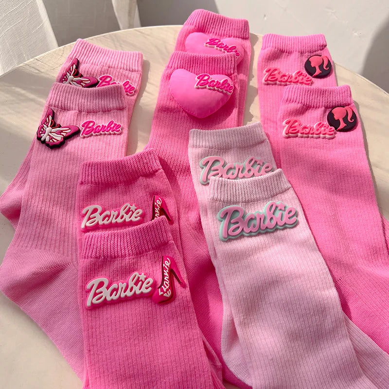 Cute Pink Barbie Socks | Kawaii Knitted Stockings for Women