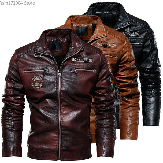 Men's Plus Size Winter PU Leather Jacket - Thick Sports Jacket