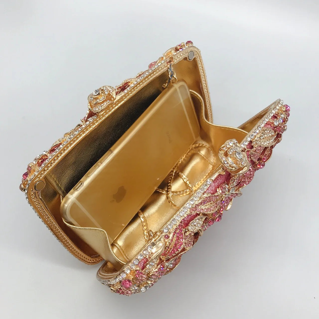 Pink Rhinestone Flower Clutch Purse