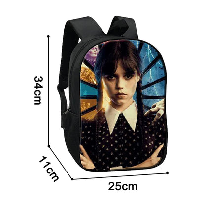 Wednesday Addams Backpack - Oxford School Bag with Nevermore Academy Poster