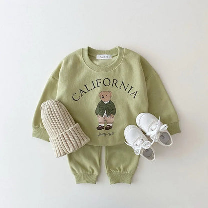 Korea 2023 Baby Boys Clothes Set – Letter Bear Hoodie & Pants