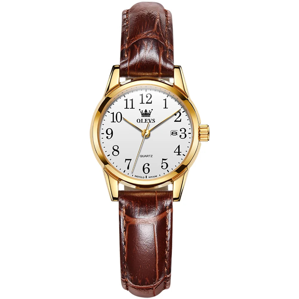 Classic Quartz Watch for Women – Brown Leather Strap