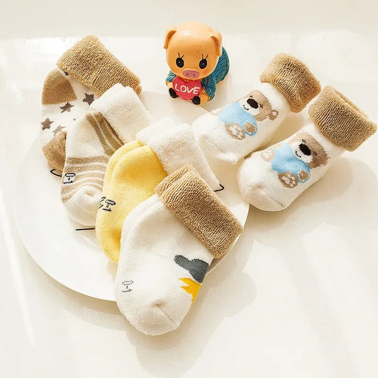 5 Pairs Autumn Winter Warm Striped Baby Socks – Soft Cotton