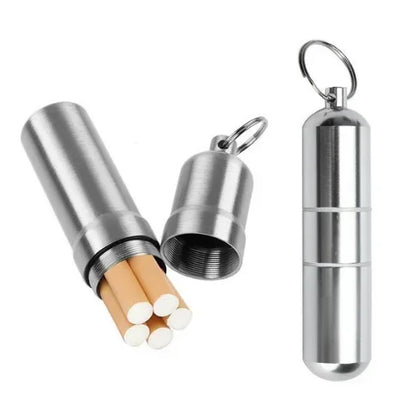 Waterproof Cigarette Case - Silver Aluminum Alloy with Keychain