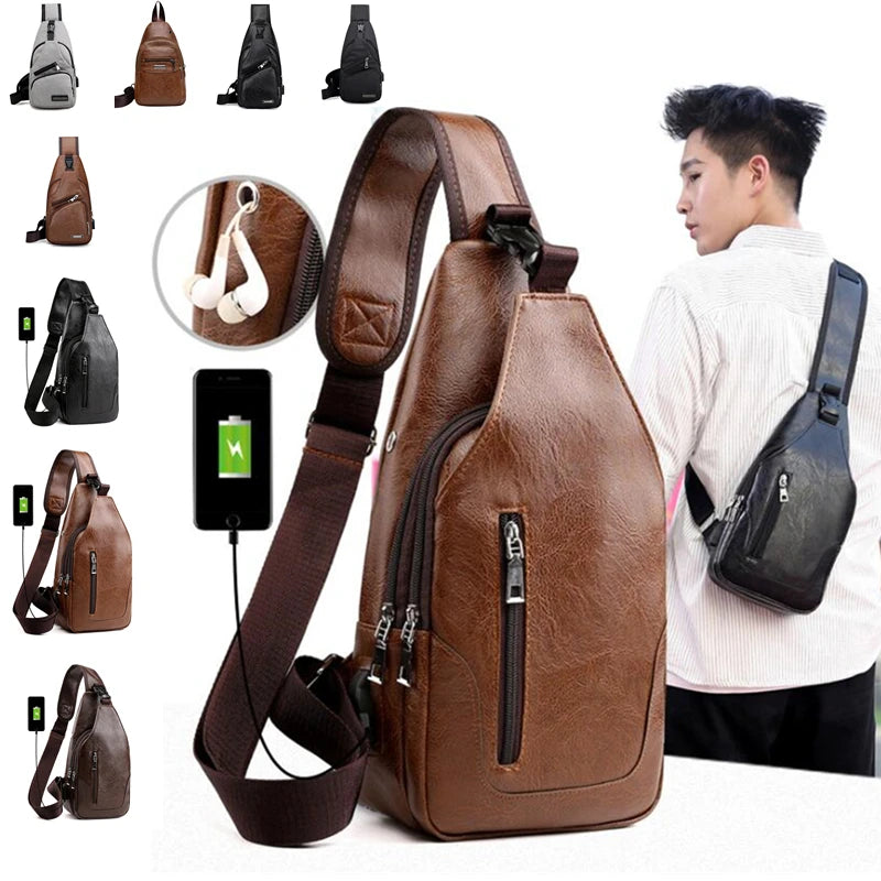 Male USB Charging Shoulder Crossbody Chest Bag