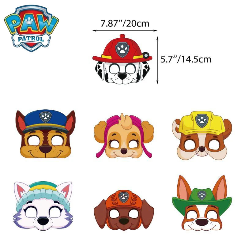 12 pcs Paw Patrol Masks – Chase & Skye Birthday Party Figures