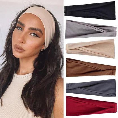 Women's Solid Color Elastic Turban Headbands | Versatile Cotton Bandanas