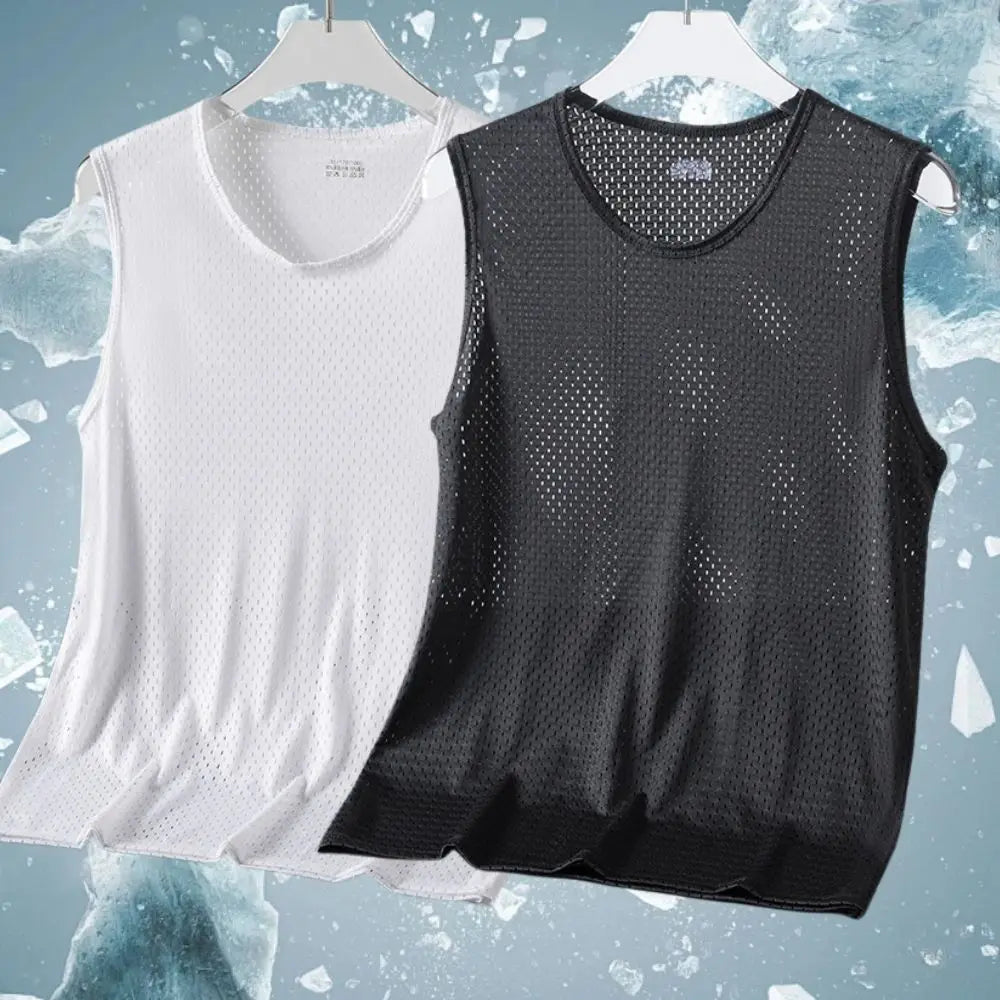 Ice Silk Sleeveless Shirt - Quick-Drying Mesh Tank Top for Men