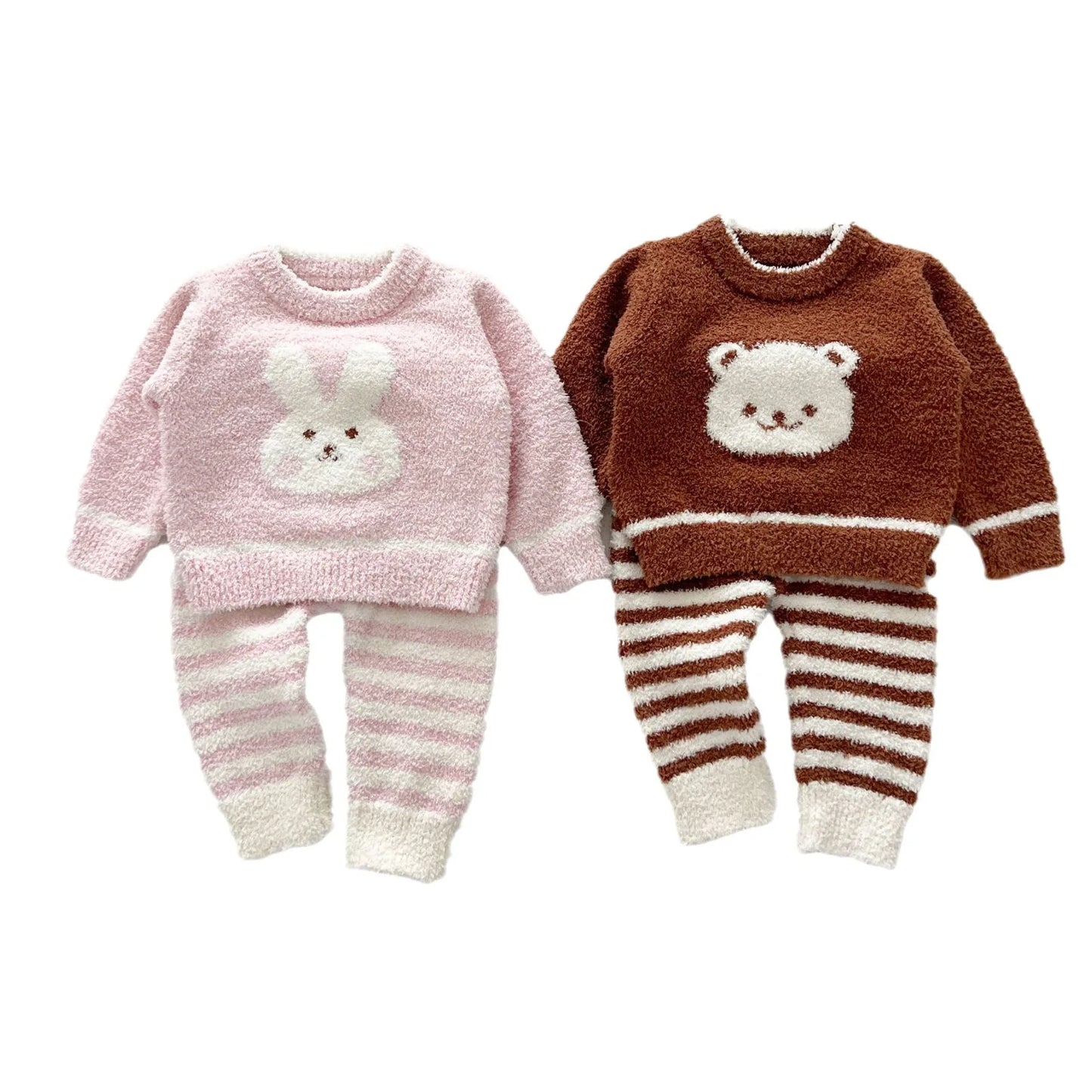 Autumn Winter Baby Girls 2-Piece Sleepwear - Velvet Tops & Striped Pants