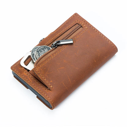 CASEKEY Men's Wallet - 100% Genuine Cow Leather Popup Short Card Holder