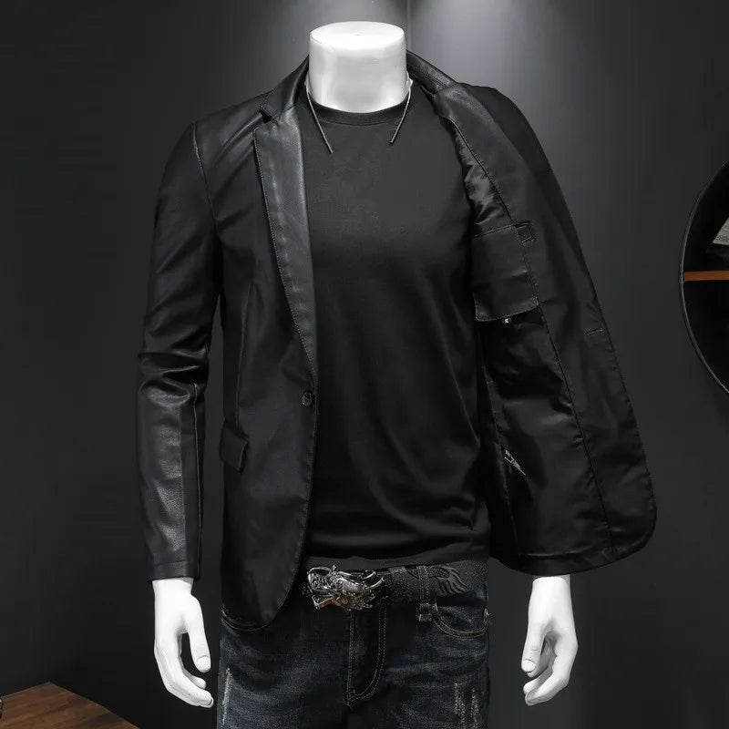 New Men's Slim Fit Leather Jacket - PU Casual Motorcycle Coat