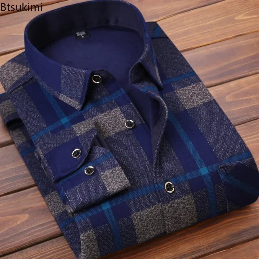 Men’s Winter Warm Plaid Flannel Shirt – Fur Lined & Thick Casual Dress Shirt