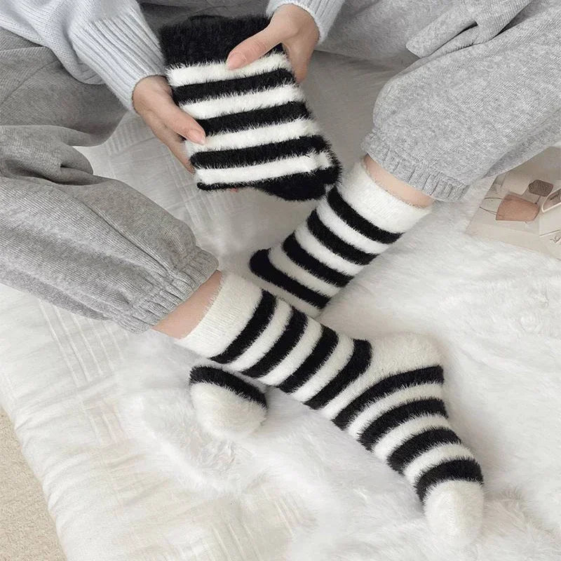 Striped Black White Mink stripe Socks