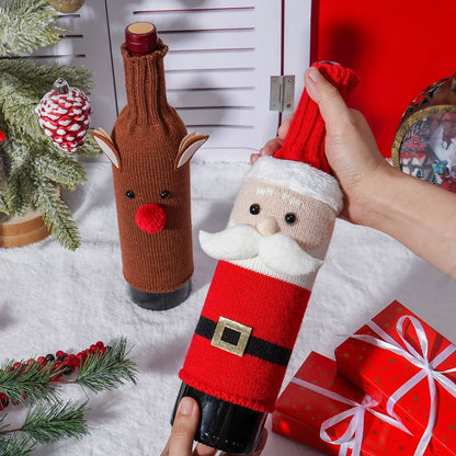 Christmas Santa Claus & Snowman Knitted Wine Bottle Cover