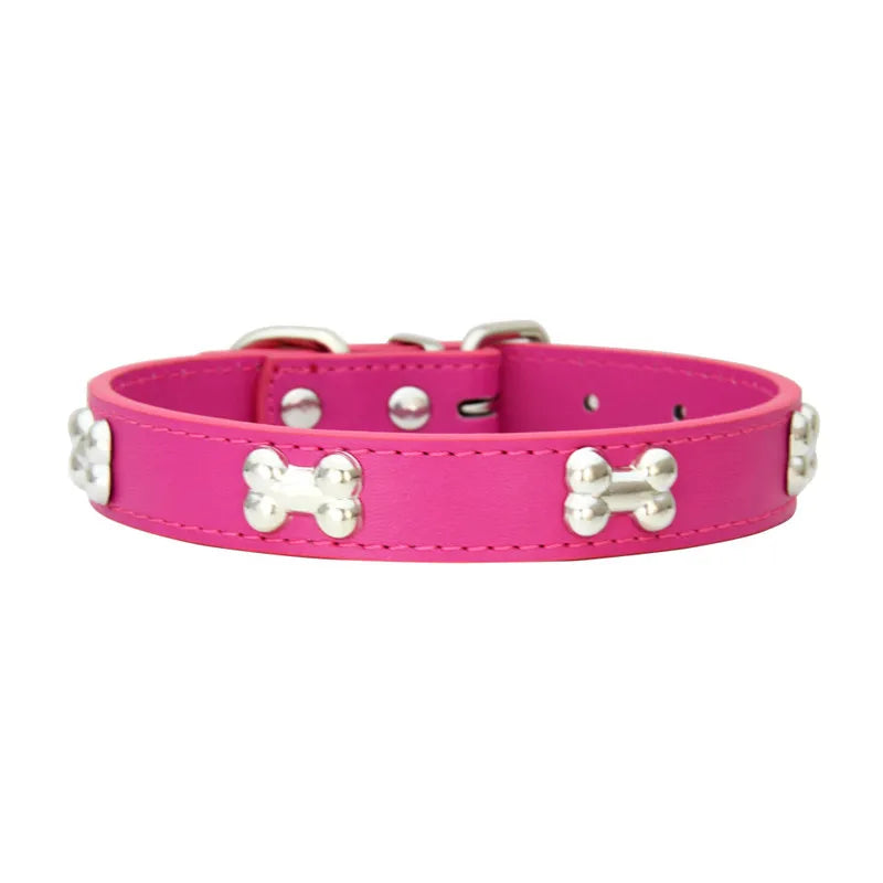 Durable Leather Pet Collars - Bone Design for Dogs & Cats