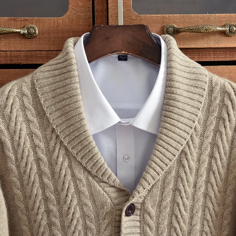 ZNTX Men's Pure Cashmere Cardigan – Thick Winter Knit Sweater