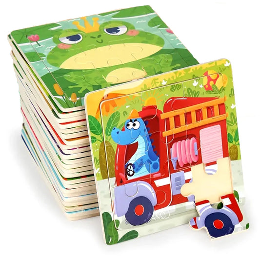 Montessori Wooden Traffic Puzzle – Cartoon Animal Jigsaw