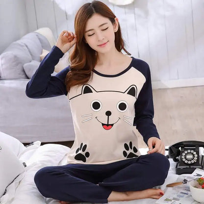 Women's Cotton Blend Teacup Cat Pajama Set - Cute & Trendy Loungewear