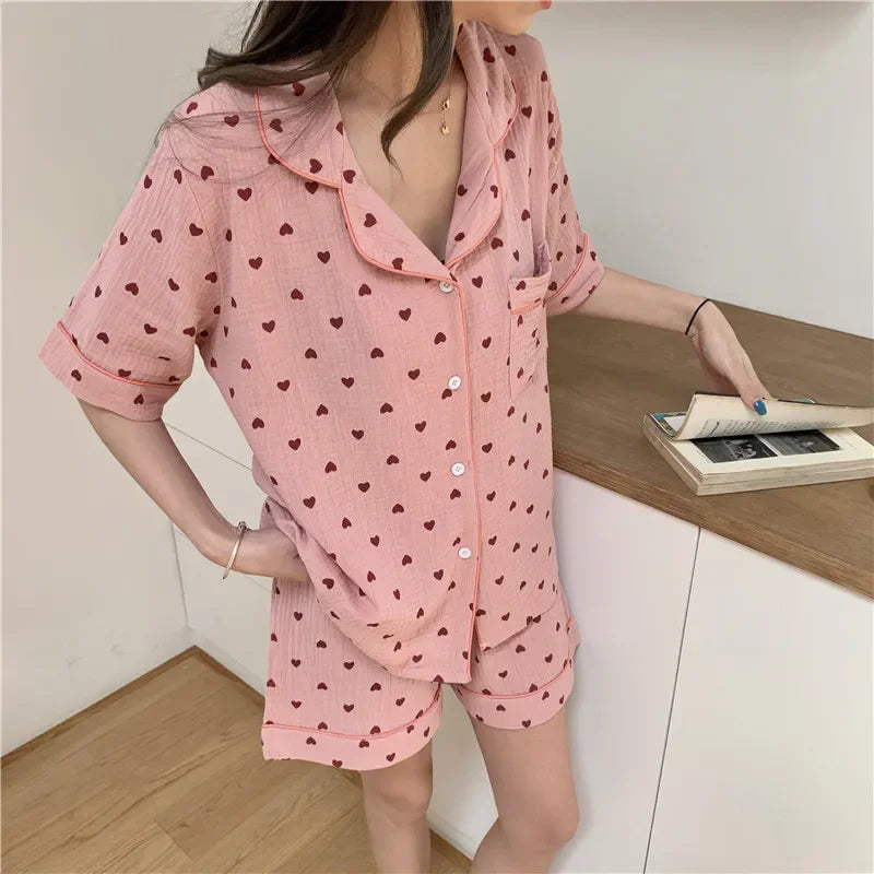 Heart Print Summer Pajamas Set