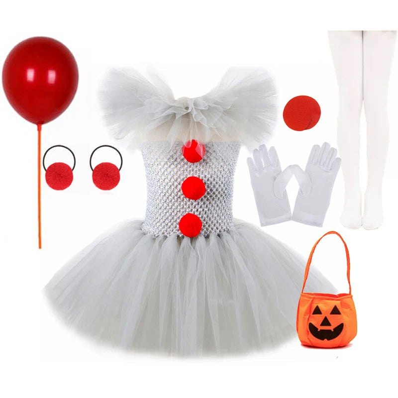 Halloween Joker Girls Creepy Clown Tutu Dress Costume