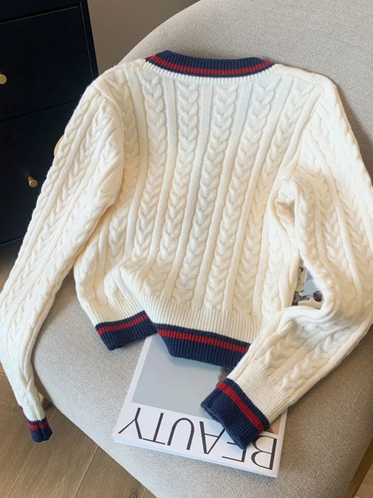 Women’s Preppy Style Cashmere V-Neck Pullover