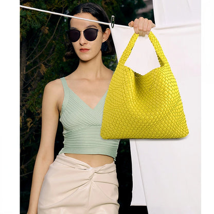 Handmade Woven Bag | Large Capacity PU Leather Totes | Fashionable Shoulder Bag